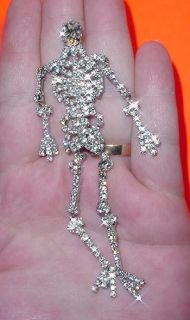 Vasari Scary Halloween Dangling Skeleton Pin Brooch with Swarovski
