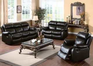 Casual Black Leather Sofa Loveseat Recliners 2 PC Living Room Set