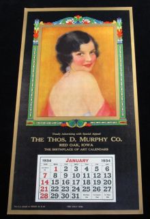 1934 Vintage Art Deco Pin Up Calendar J Knowles Hare Mysterious