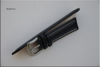 22mm XL Long Black Genuine Leather Watch Band Strap