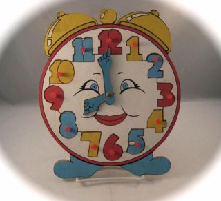 Wooden Wood Happy Face Tell The Time Alarm Clock Puzzle Child