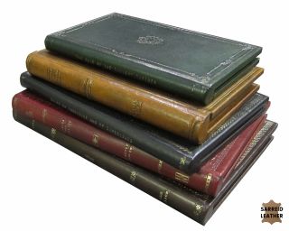 Thin Antique Leather Bound Book Boxes Hinged Gold Leafed New Free