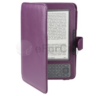 Purple PU Leather Skin Case Cover Wallet Pouch for  Kindle 3 3G