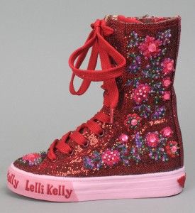 Lelli Kelly Glitter Red Hi Top Boots Shoe Lace Up Candy