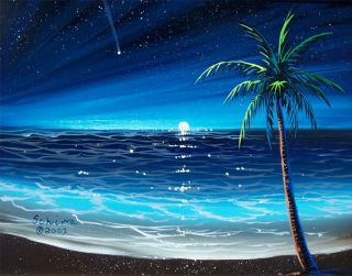New Schira Signed Print Ocean Moon Stars Paintings Art Work Seascape