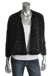 Sunny Leigh New Black Faux Fur 3 4 Sleeve Open Front Cardigan Sweater