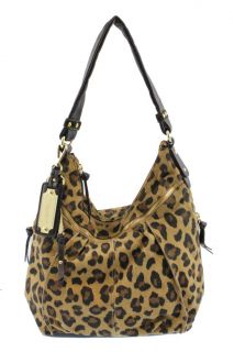 Tignanello Brown Leather Leopard Print Hobo Handbag Medium BHFO