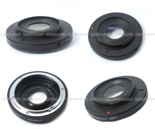 Canon FD Lens to Nikon F Mount Adapter Ring with Optical Glass for