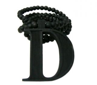 Black Carved Letter D Initial Wood Wooden Pendant Beaded Necklace Hip