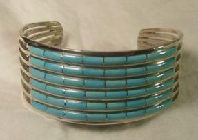 Channel Inlay Turquoise Cuff Bracelet by Anson Letitia Wallace Zuni