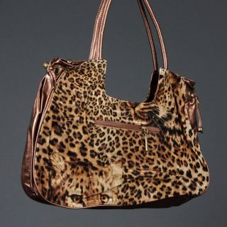 Rhinestone Medium Tiger Leopard Animal Print Brown Bag