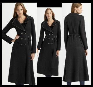 Nanette Lepore Cuff Me Long Wool Coat 12 UK 16 Leather Trim Long Maxi