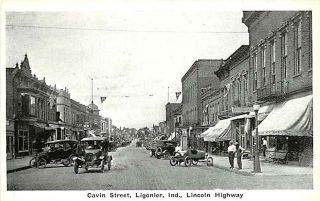 Ligonier Indiana in 1920s Downtown Cavin Street Vintage Postcard