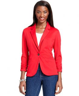 Style&co. Petite Jacket, Three Quarter Sleeve Ruched Blazer   Womens
