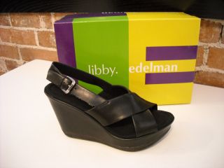 Libby Edelman Rose Black Platform Wedge Sandals