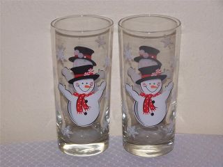 Libbey Glass 4 Christmas 15oz Happy Snowman Tumblers Drinking Glasses