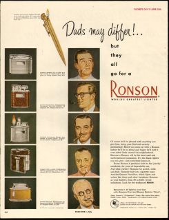 1950 Print Ad Dads differ But All Want Ronson Lighters
