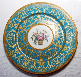 12pc Antique French Limoges Plate Set, Encrusted & Raised Gold Enamel