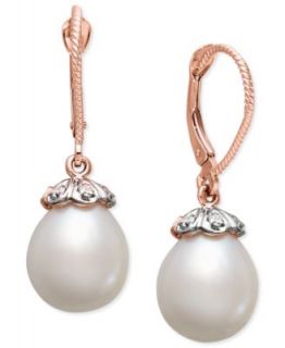 14k Rose Gold Earrings, Cultured Freshwater Pearl and Diamond Accent