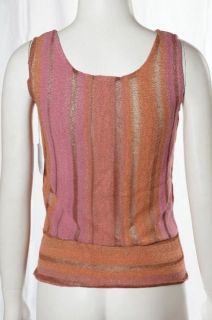 Lilja NWT Coral Pink Striped Knit Summer Casual Sleeveless Wrap Top Sz