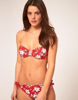 Marie Meili Red NA Pali Floral Tie Side Bandeau Bikini Swimsuit L