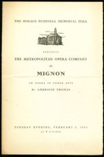Lily Pons Lucrezia Bori Mignon Program Hartford Ct 1932