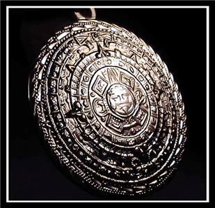 Mayan Aztec Calendar Silver Lined Engraved Necklet Medallion