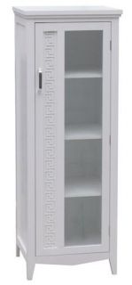 New Greek Key Bathroom Linen Tower Cabinet White