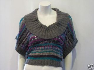 LINQ Cowl Neck Sweater Angora Blend Grey Crop XS