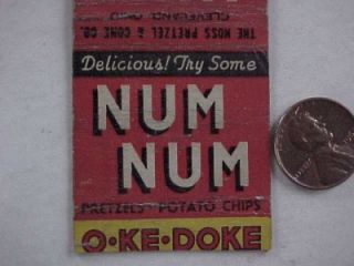 1940s WWII Era Num Num Pretzels Potato Chips Matchbook Cheese Flavored