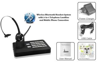 Hands Free Wireless Bluetooth Headset System 2 in 1 Landline & Mobile