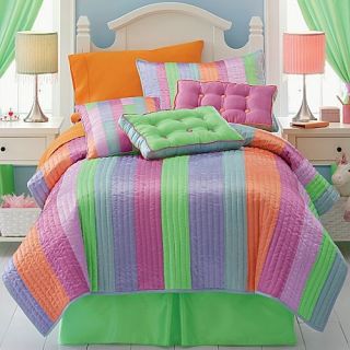 10P Twin Quilt Pink Green Blue Lavender Orange Sheets Val Drapes Girl
