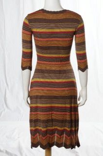 Lilja Persimon Brown Orange Striped Knit Casual Sweater Dress Sz S