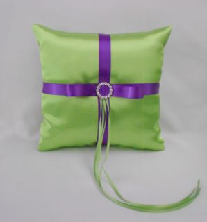 Lime Apple Green Purple Flower Girl Basket Halo Ring Pillow Guest Book