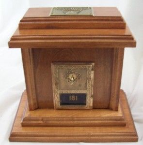 WOODEN MONEY BANK MADE FROM LINCOLNTON, NC POST OFFICE BOX DOOR KEYED