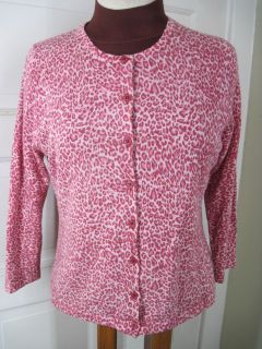 Garnet Hill Pink Leopard Print Cardi Sweater M