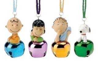 Snoopy Charlie Brown Lucy & Linus 4 Jingle Bell Christmas Ornaments