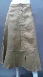 Lino USA Ladies Womens M Linen A Line Mid Calf Skirt Khaki Solid