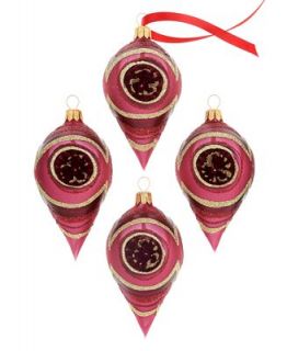 Kurt Adler Christmas Ornaments, Set of 4 Burgundy Peacock Drops