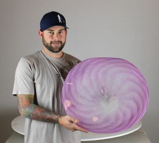 Holdman Studios Hand Blown Art Glass Platter in Pink and White 2589