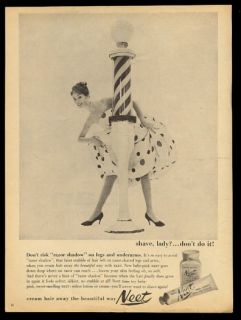 1958 Woman Barber Pole Photo Neet Liquid Hair Remover Vintage Print Ad
