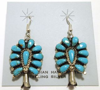 Turquoise Sterling Squash Blossom French Hook Earrings   Lisa Williams
