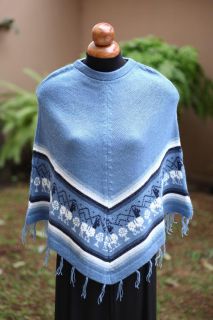 Soft Alpaca Wool Wrap Poncho Llamas Sweater Sz Size M Blue