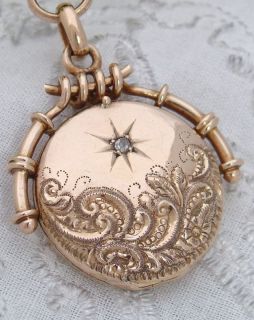 Antique Victorian 12K 12ct Solid Rose Gold Diamond Fob Locket Pendant