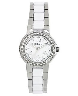 Style&co. Watch, Womens Silver and White Tone Bracelet 30mm SC1316