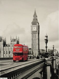 Leinwand Bild London Big Ben England Bus Rot 46x61 Keilrahmen Schwarz