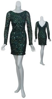 Fully Sequins Hunter Green Long Sleeve Cocktail Dress 10 New