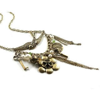 Flower Multilayer Pendant Necklace Womens Bronze Long Necklaces