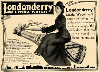 1906 Ad Londonderry Lithia Water Sparkling Bottle Original Advertising