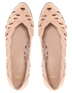 New  Lizzy Pink Cut Out Leather Ballerina Pumps